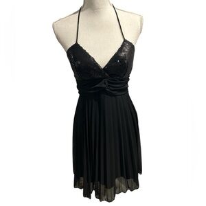 {Love Tease} Mini Sequined Black Halter Dress